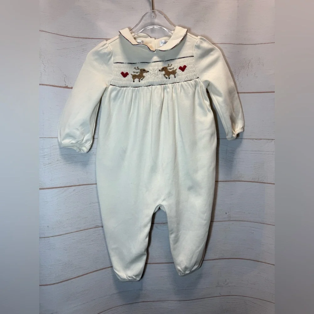 Ralph Lauren embroidered reindeer cotton romper Size 12 Months
